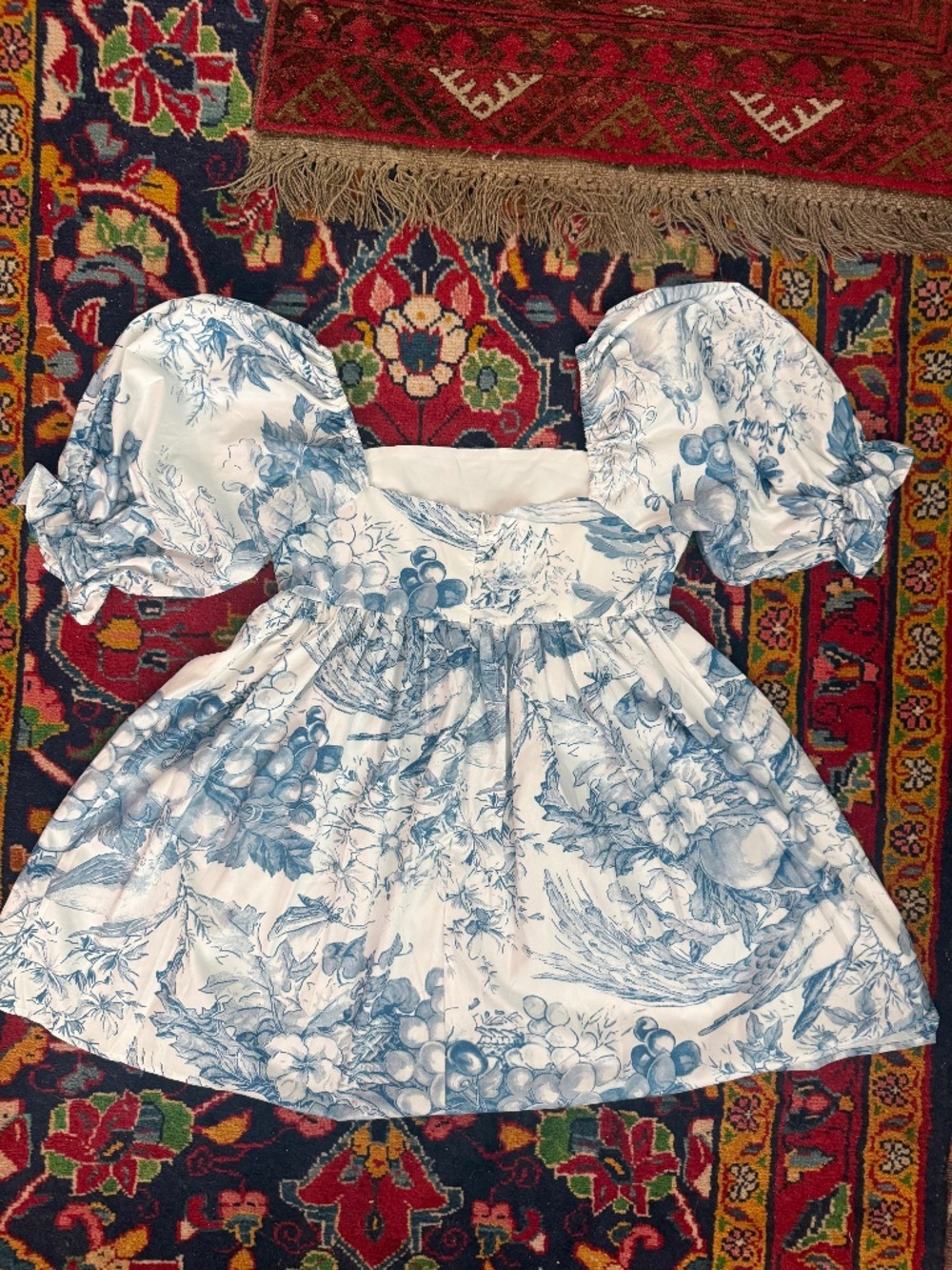 Dusty Blue Toile Puff Selkie Style Mini Dress - Medium - Picture 3 of 8